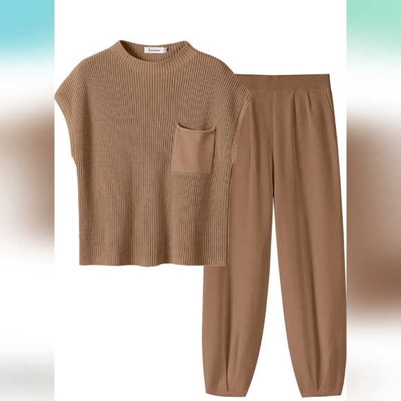 Casual Tan Women's Two Pieces Set. - Picture 2 of 5